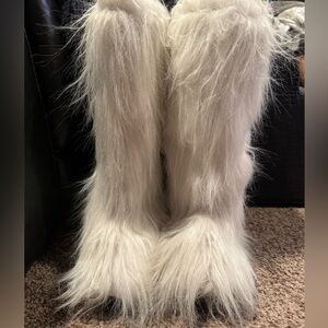 White fur boots